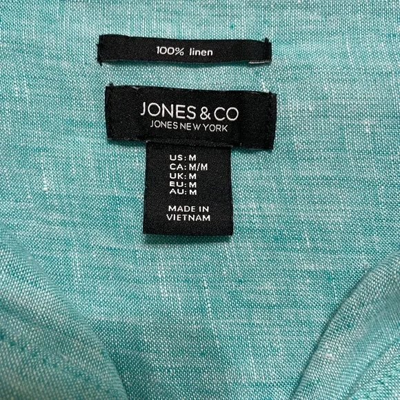 ๐ผJONES NY Green Turquoise Linen Classic Long Sleeve Button Down Shirt Medium - Picture 4 of 11